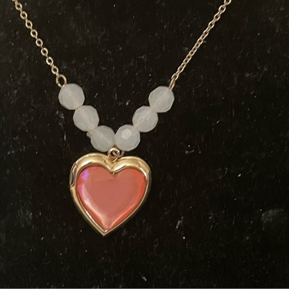 16” Cat & Jack necklace & 1” double sided bezel set pink enamel heart pendant - Picture 3 of 14